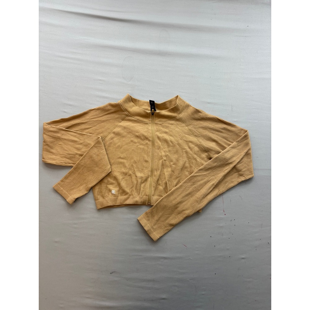 Workouts by Katya Ribbed Zip Up Crop Top Mustard Yellow Long Sleeve Small